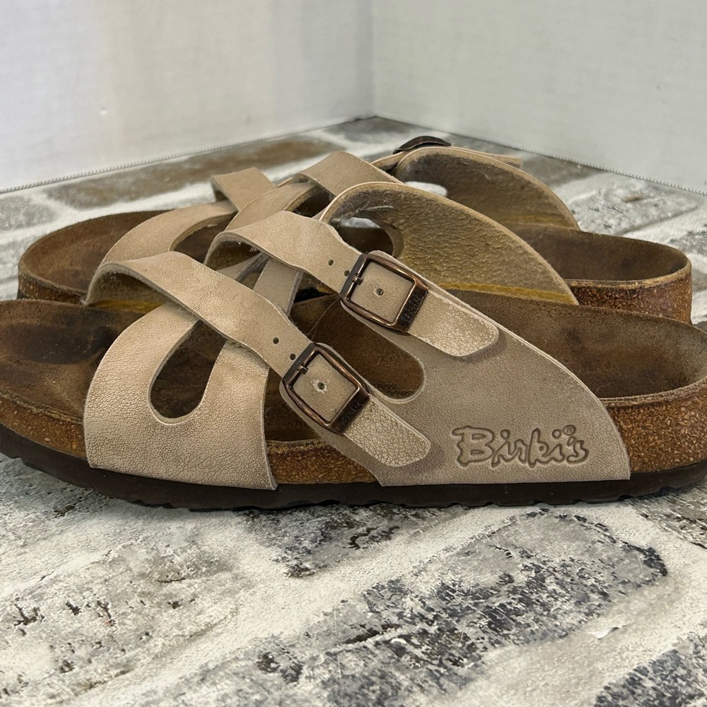 Birki’s by Birkenstock Calais Tan Strappy Sandals Narrow Width - Picture 3 of 7